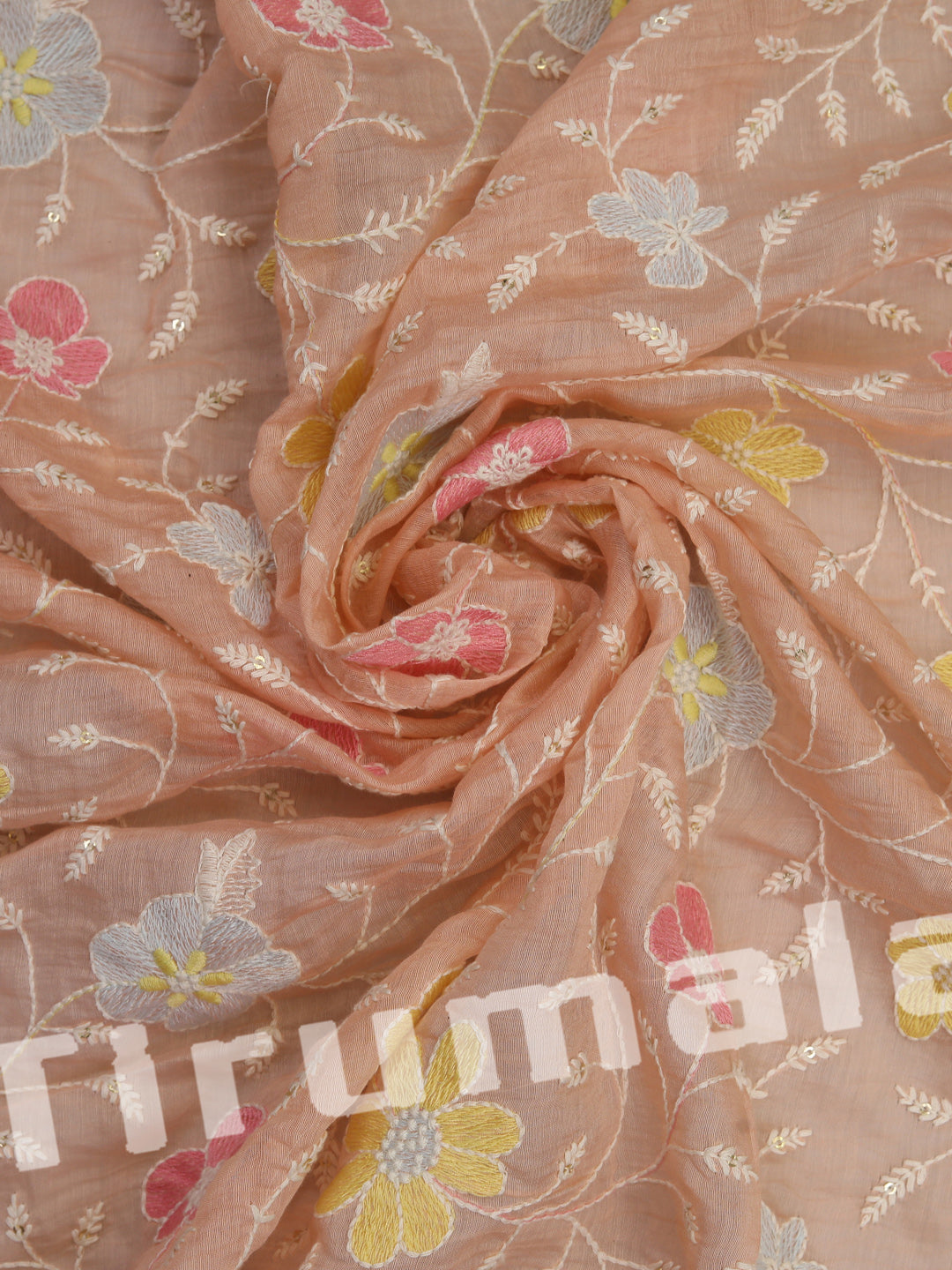 Pastel Pink Mul Chanderi With Multi-Colour Thread Embroidery