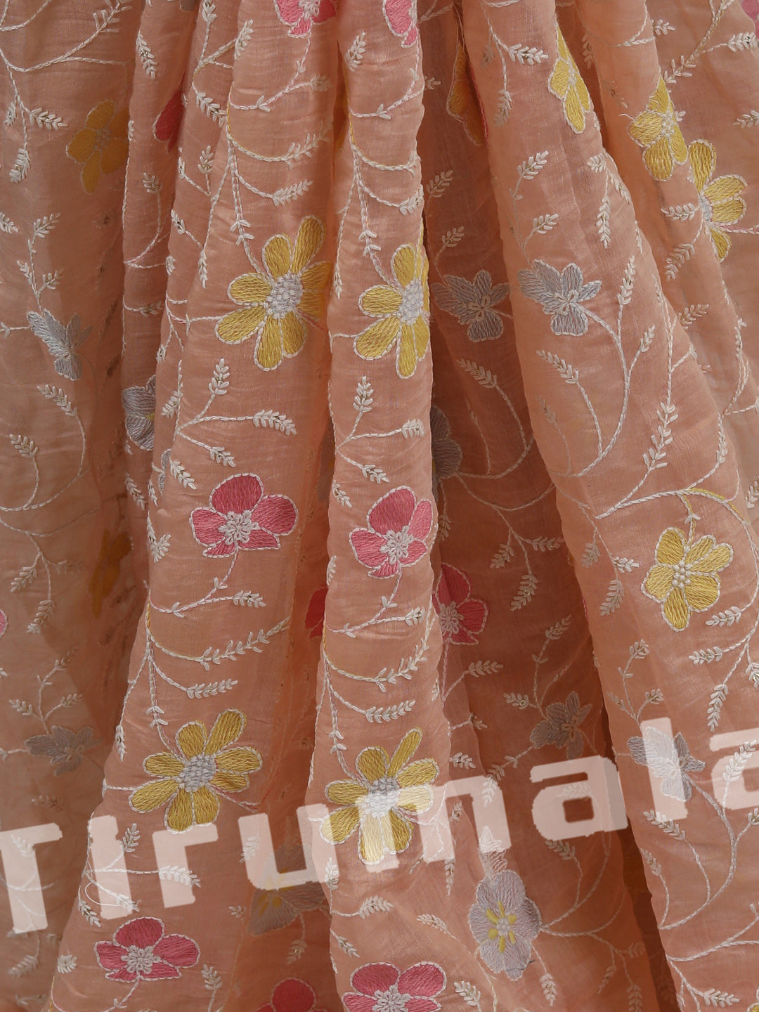 Pastel Pink Mul Chanderi With Multi-Colour Thread Embroidery