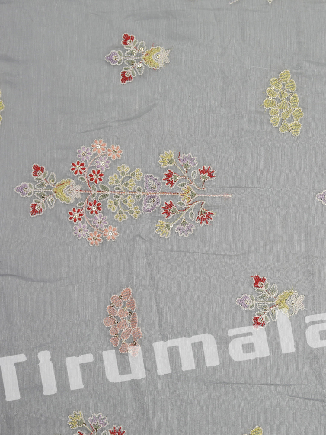 Greyish Blue Mul Chanderi With Multi Thread Butti Embroidery