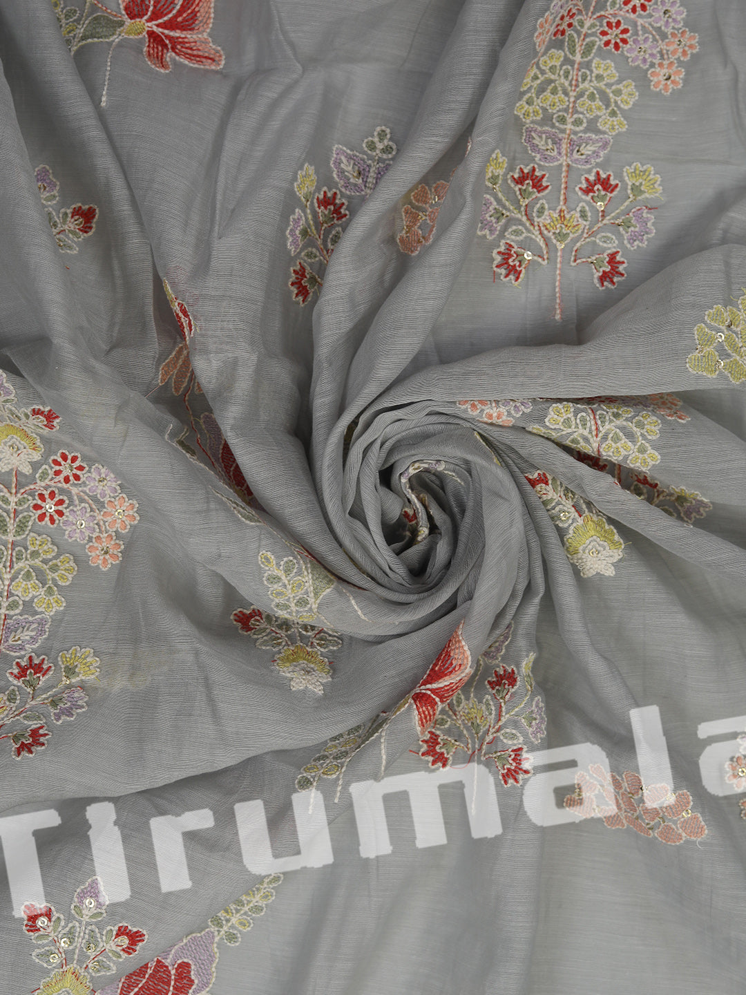 Greyish Blue Mul Chanderi With Multi Thread Butti Embroidery