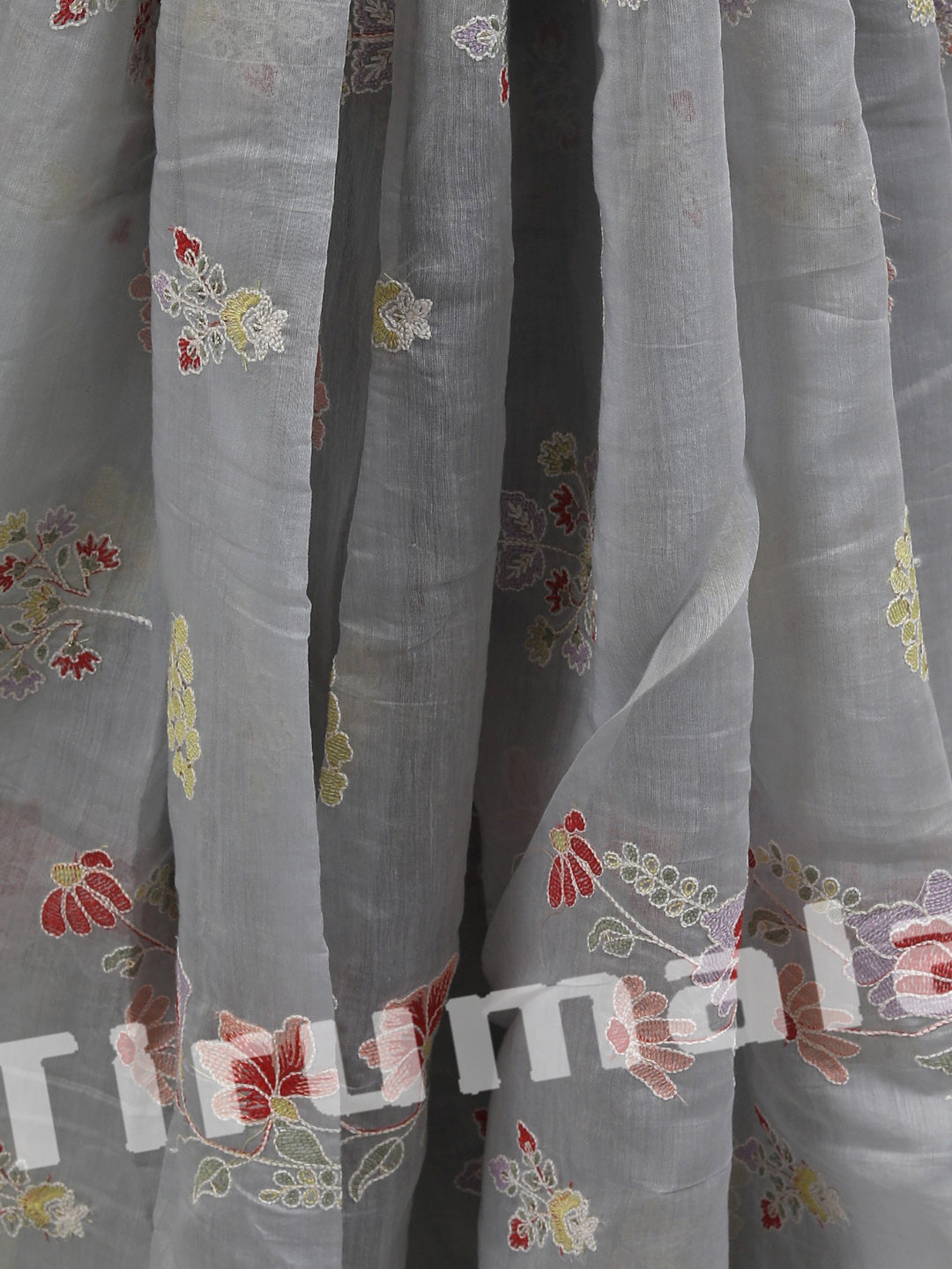 Greyish Blue Mul Chanderi With Multi Thread Butti Embroidery