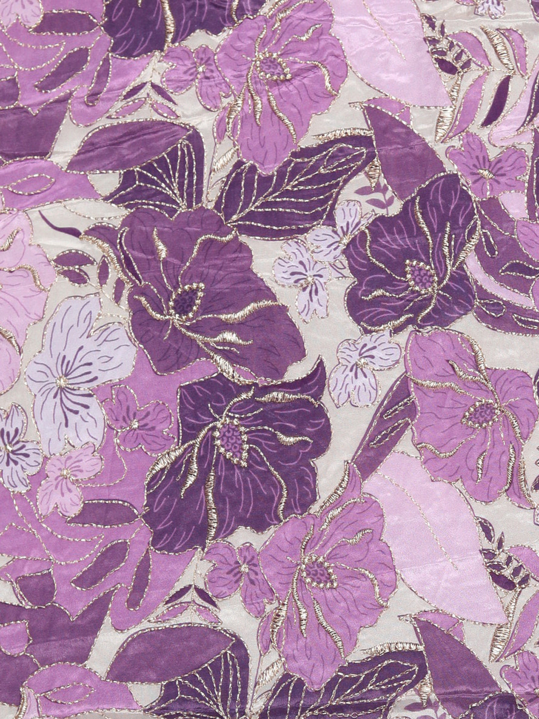 Purple Floral Zari Printed Crepe