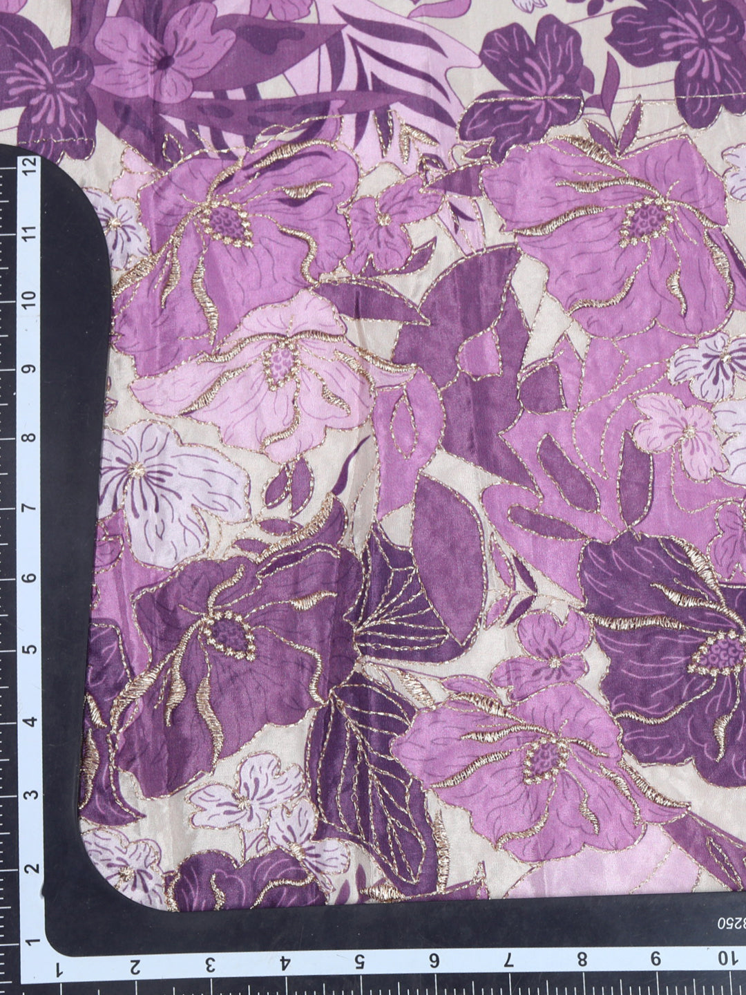 Purple Floral Zari Printed Crepe