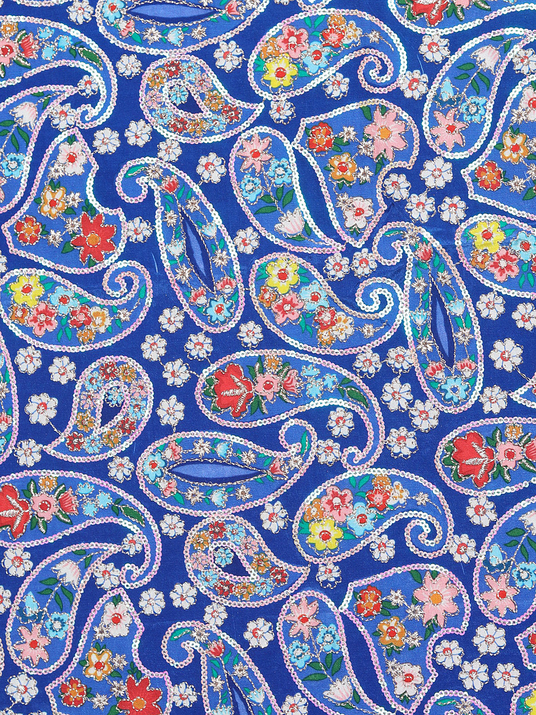 Royal Blue Paisley Gold Embroidered Crepe