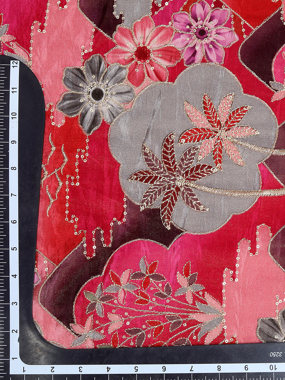 Red Tissue Floral Zari Work Fabric
