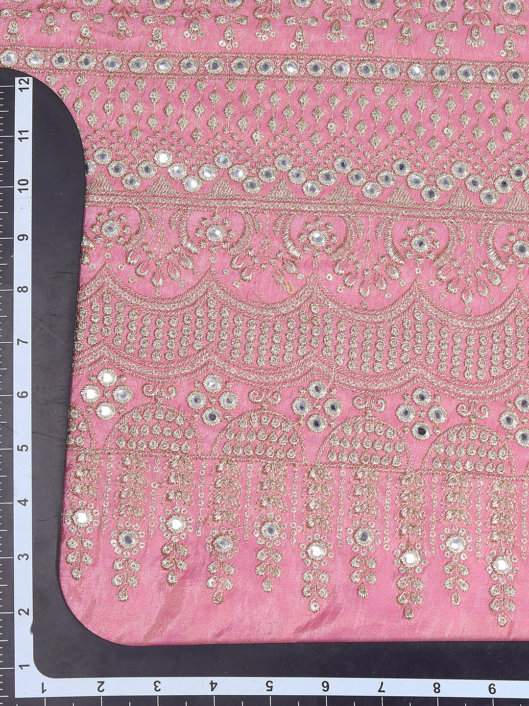 Pink Border Worked Tissue Fabric