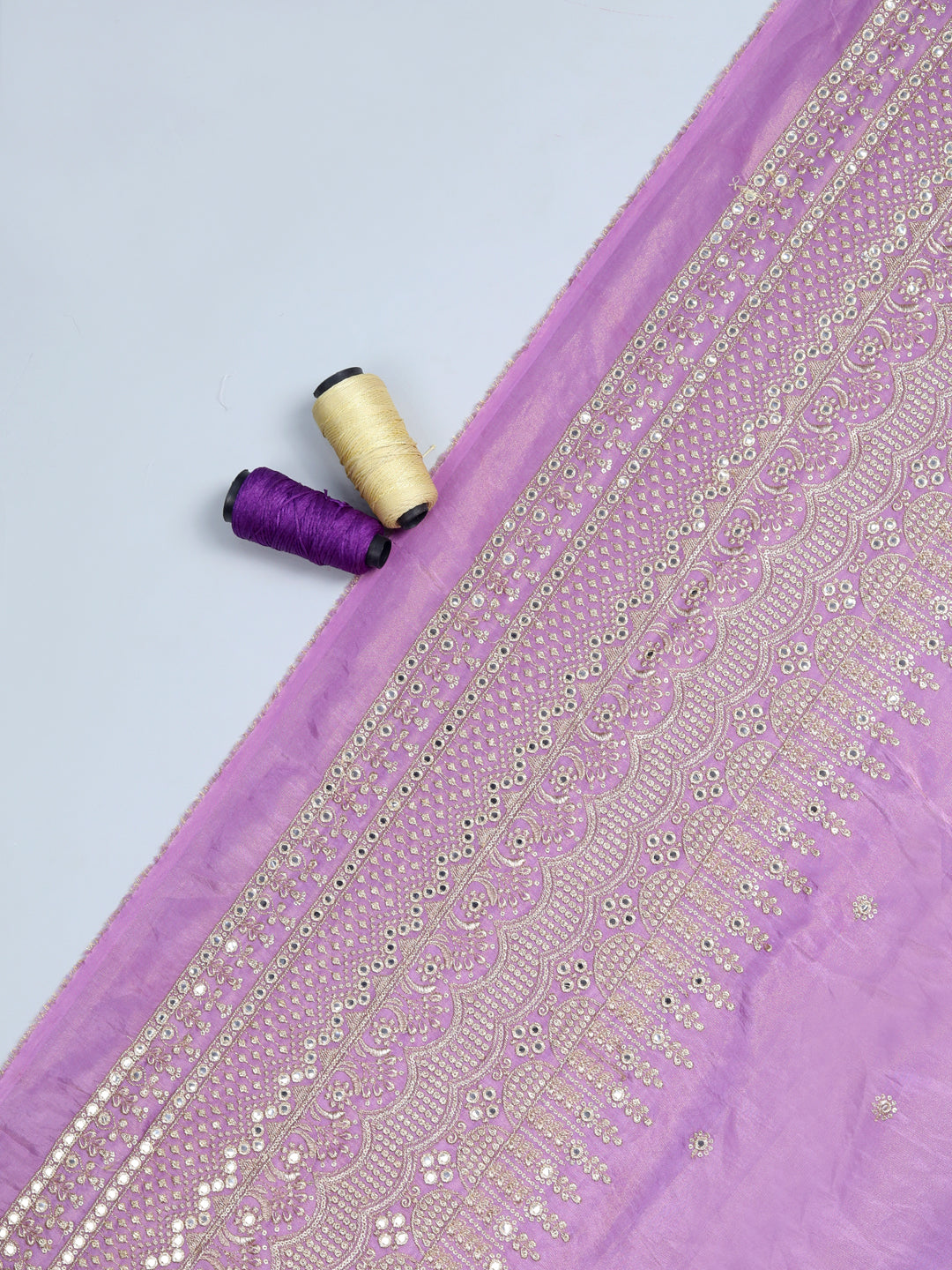 Lilac Purple Zari & Mirror Work Fabric