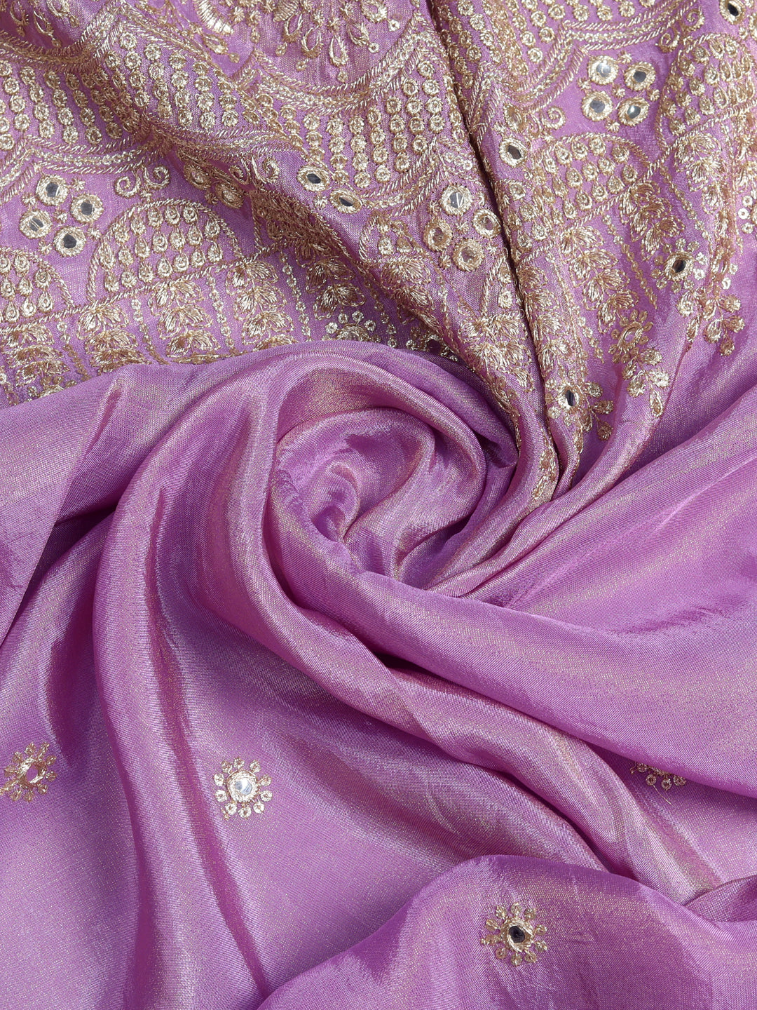 Lilac Purple Zari & Mirror Work Fabric