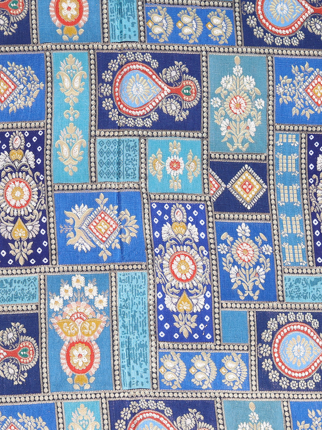 Blue Checks Zari Work Tussar Fabric