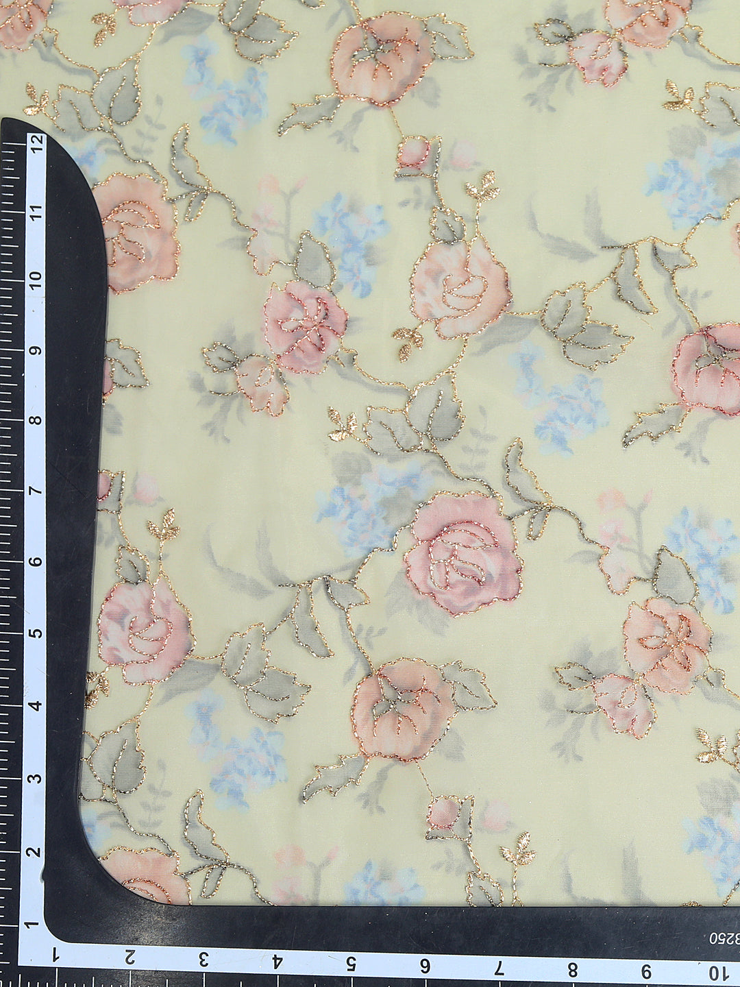 Lime Yellow Floral Organza Fabric