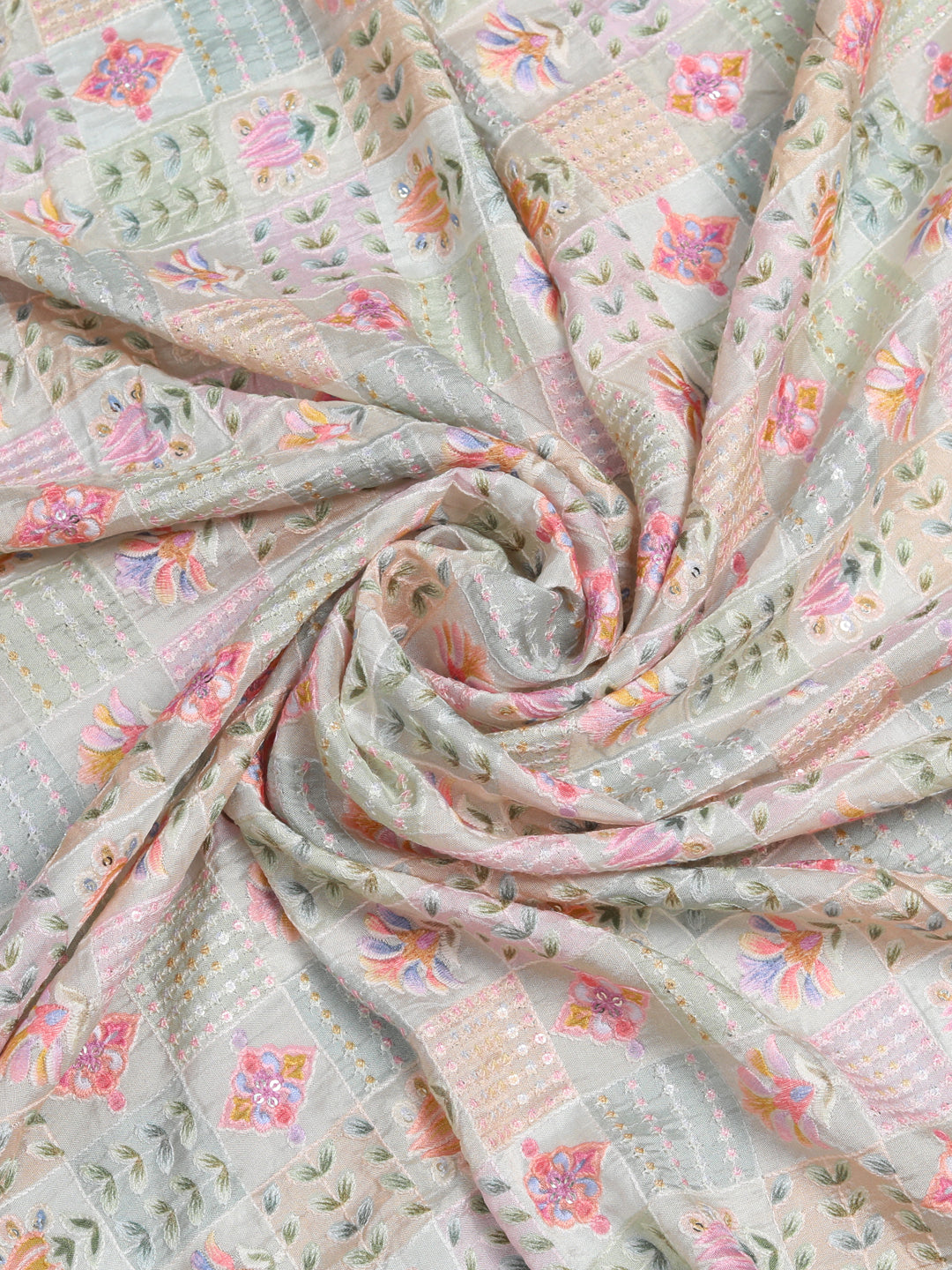 Light Mint Muslin With Prints & Embroidery
