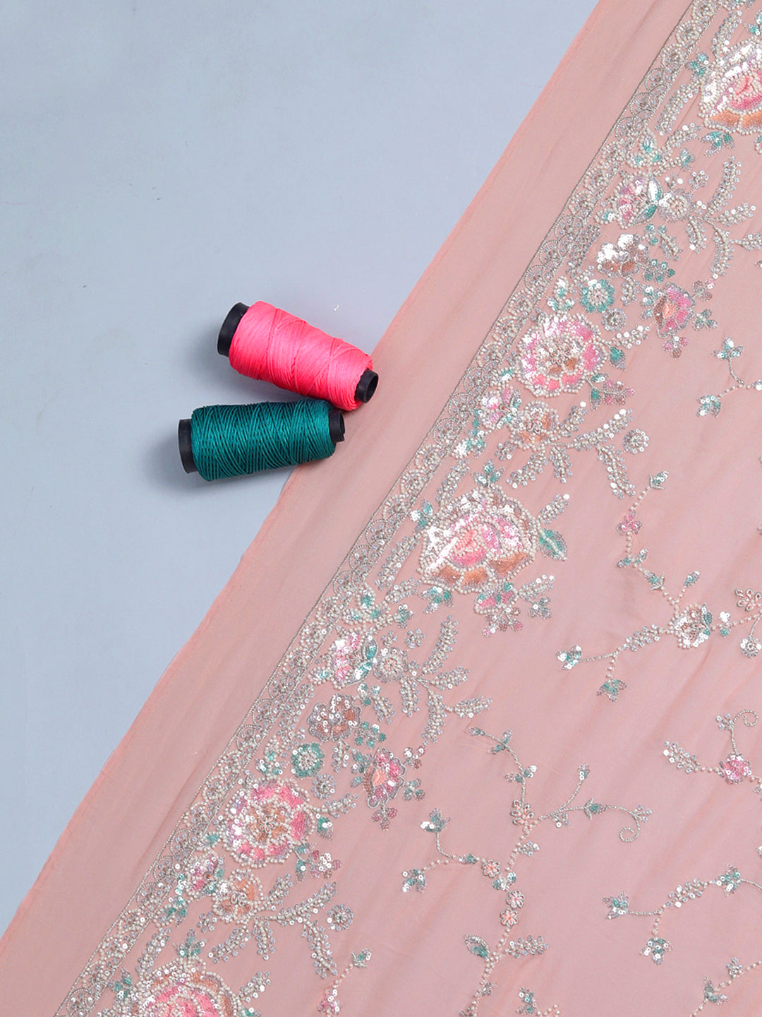 Pastel Pink Threadwork Georgette Fabric