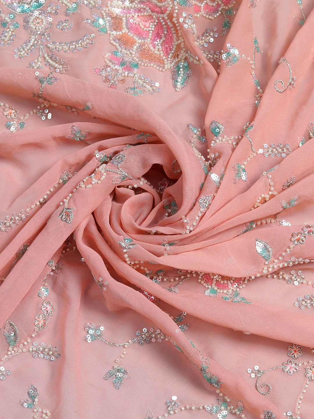 Pastel Pink Threadwork Georgette Fabric