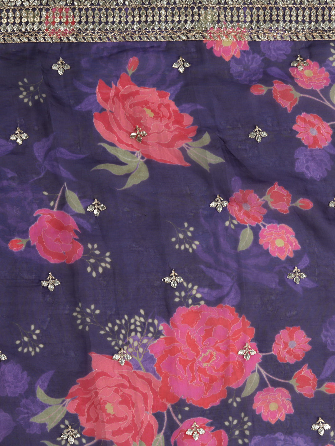 Purple Floral Organza Fabric