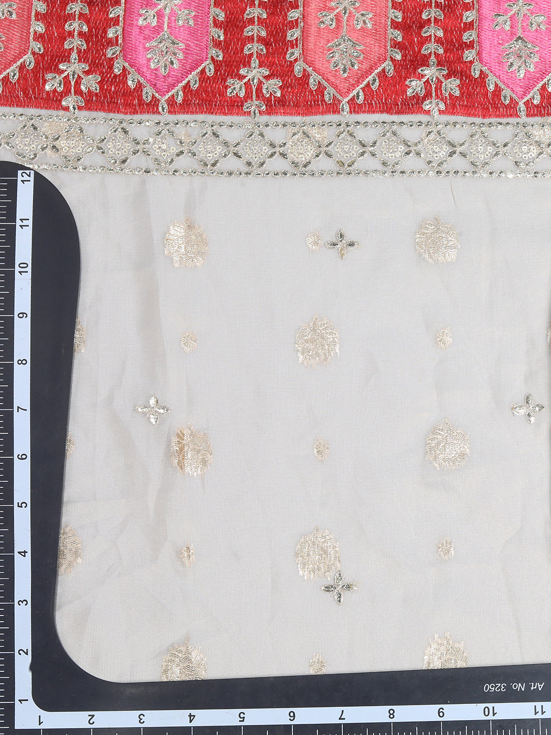 Ivory Crepe Fabric With Red Borders