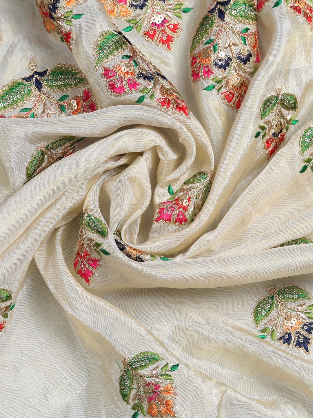 Ivory Shimmer Tissue Fabric With Multi Borders – Tirumala Designers