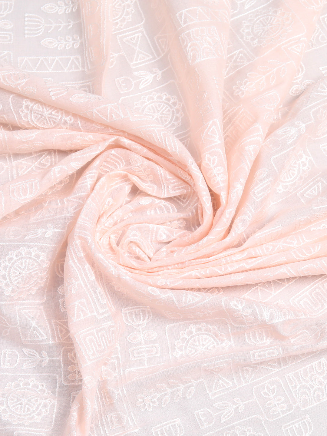 Baby Pink Mul Mul Threadwork Fabric