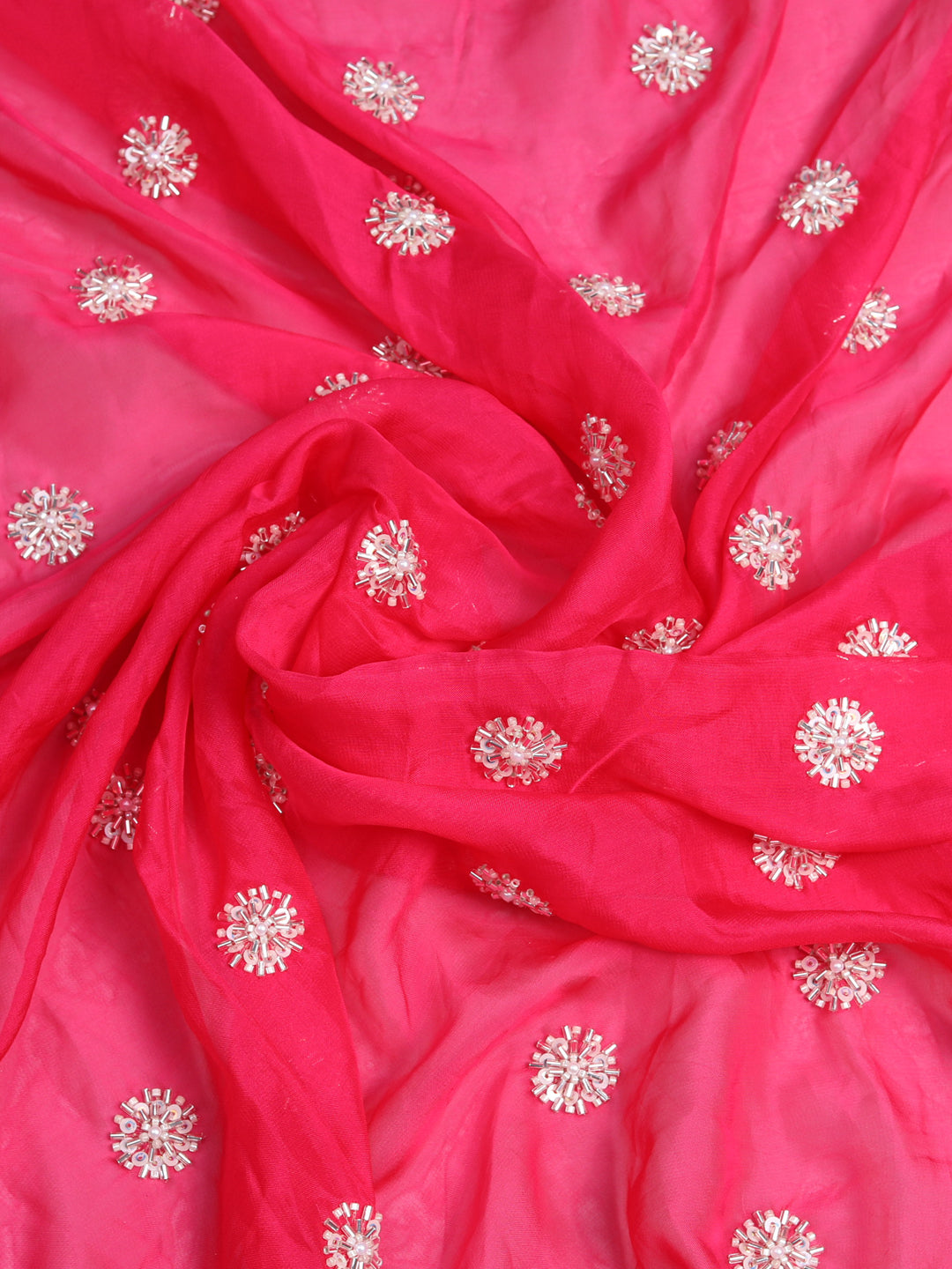 Rani Pink Organza Embroidered Butta & Sali Sequence Work