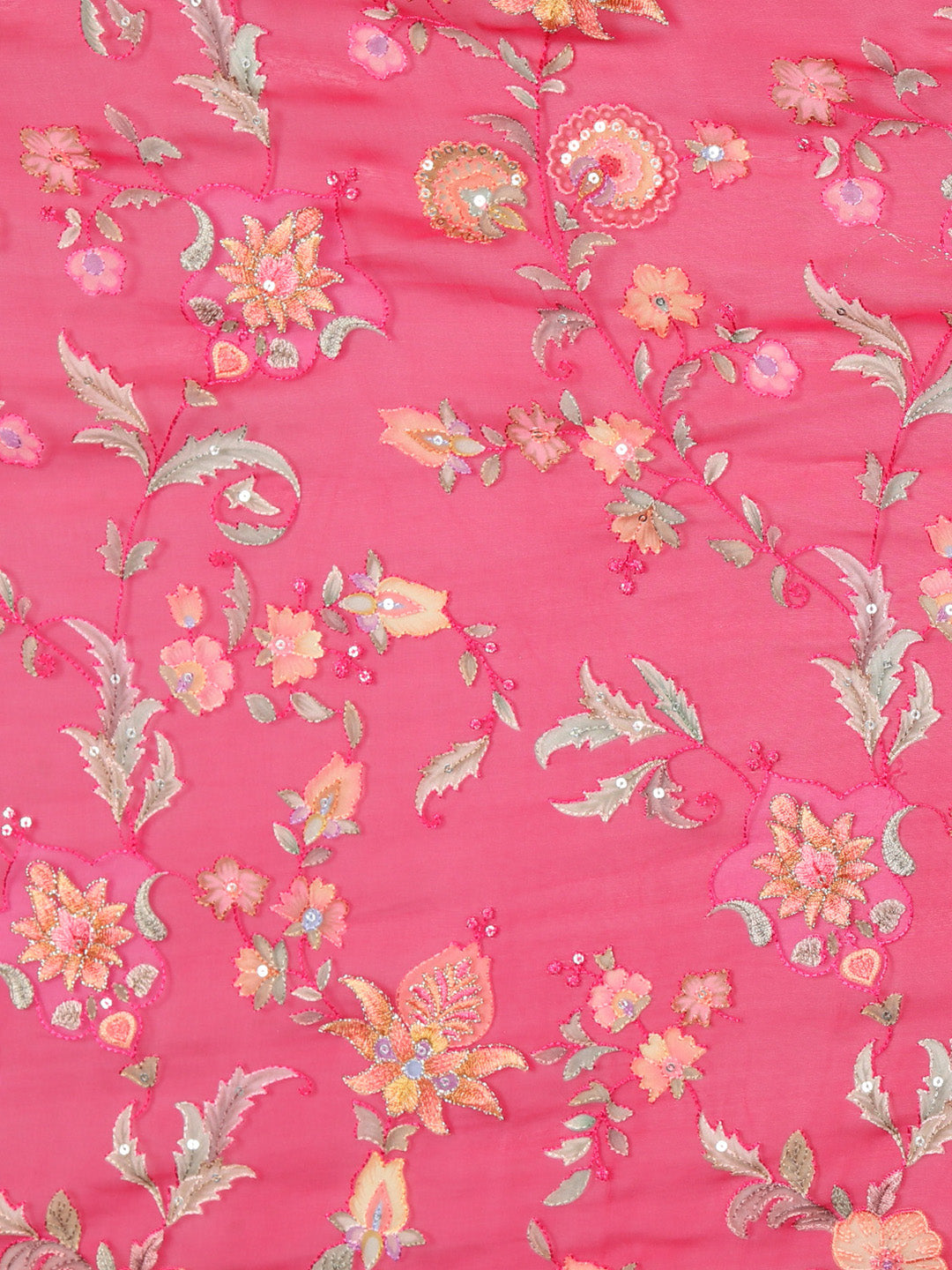 Floral Embroidered Rani Pink Organza With Golden Resham