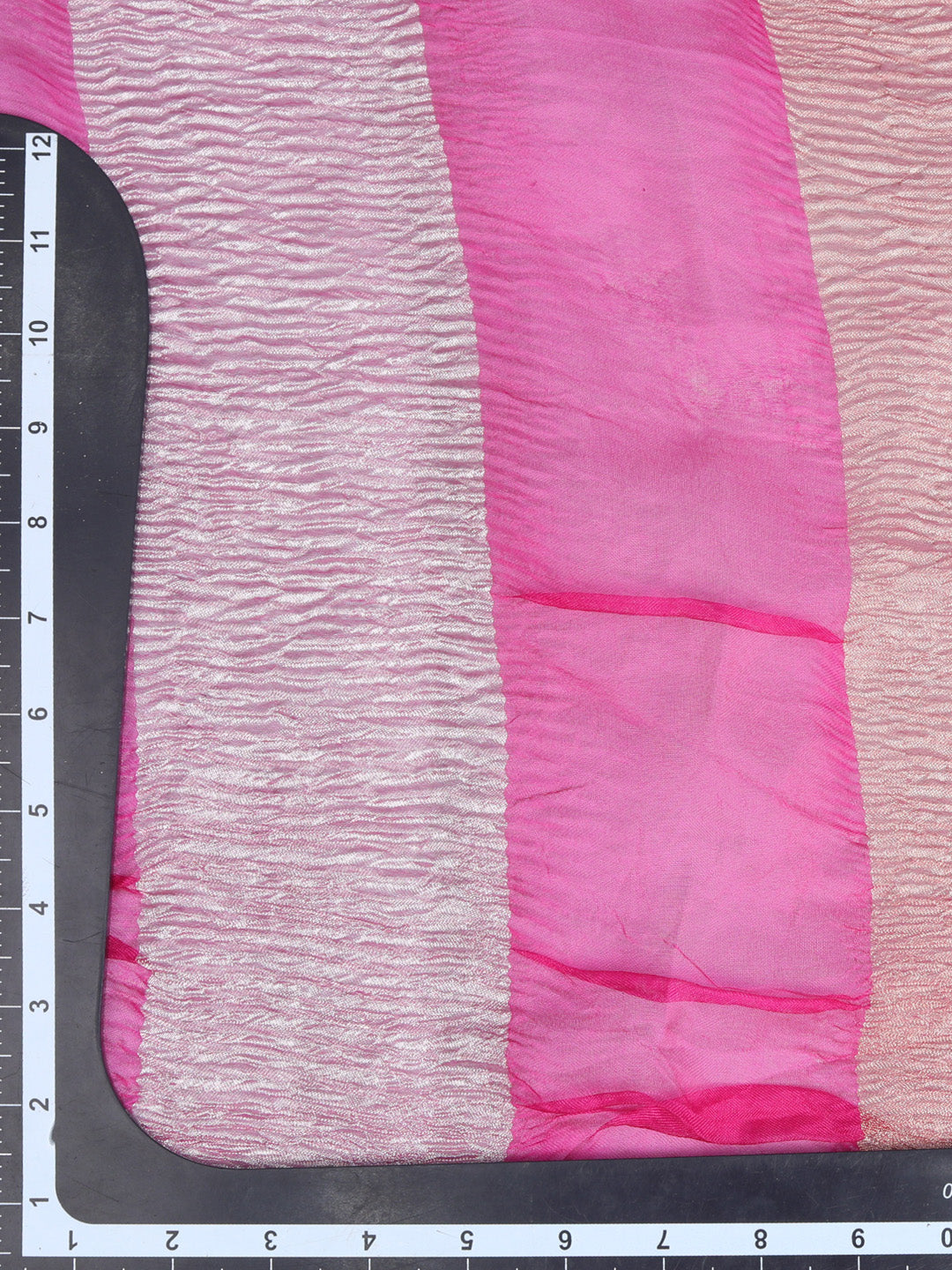 Horizontally Woven Zari On Pink Crushed Orgnaza