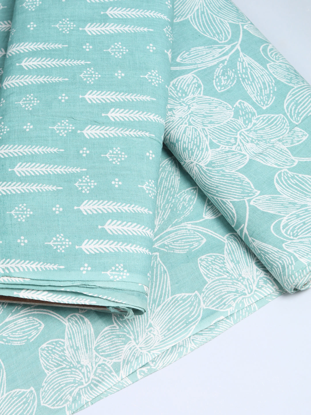 Sea Blue Leaf Print Cotton Linen