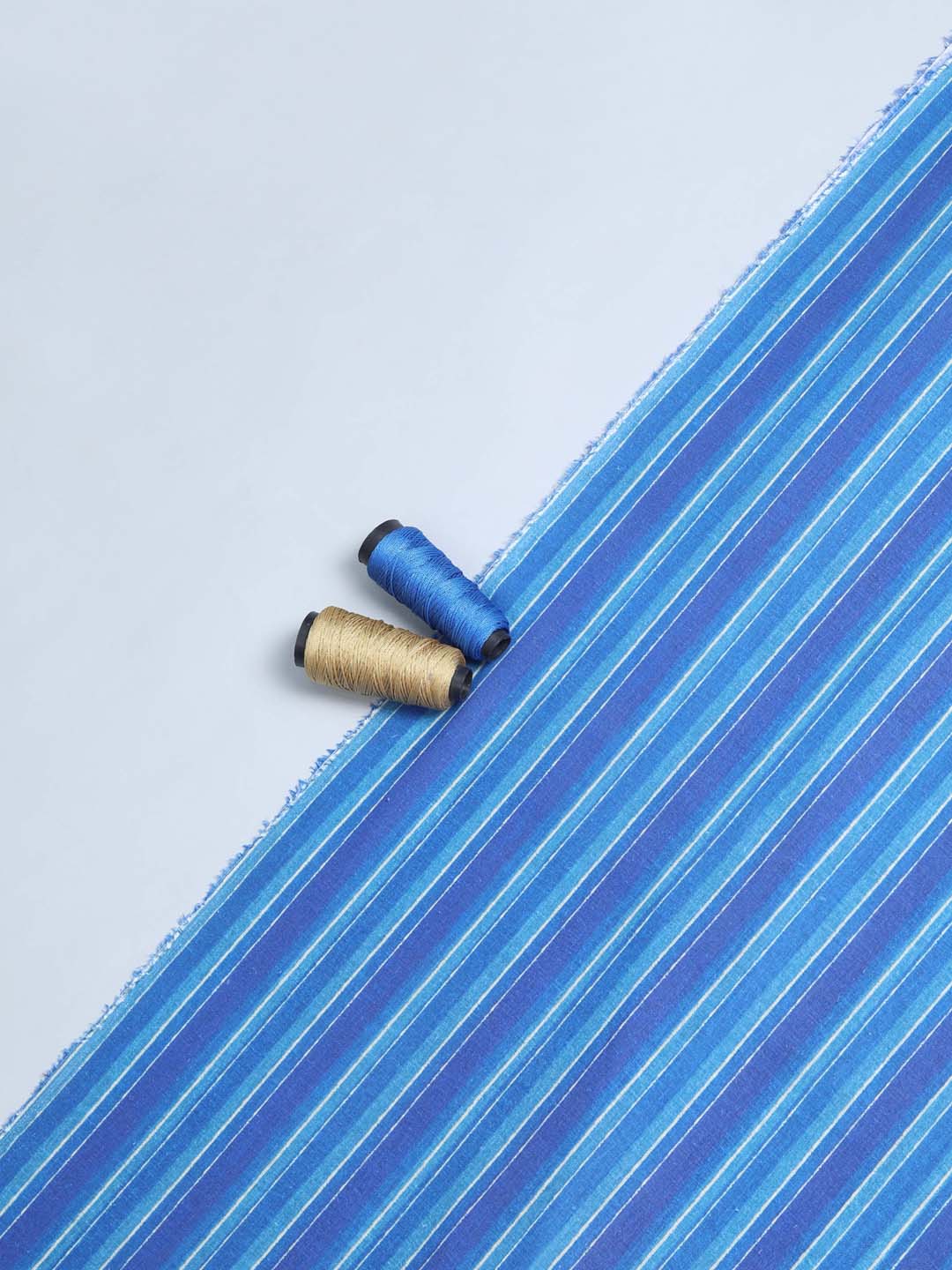Blue Vertical Print Cotton Linen