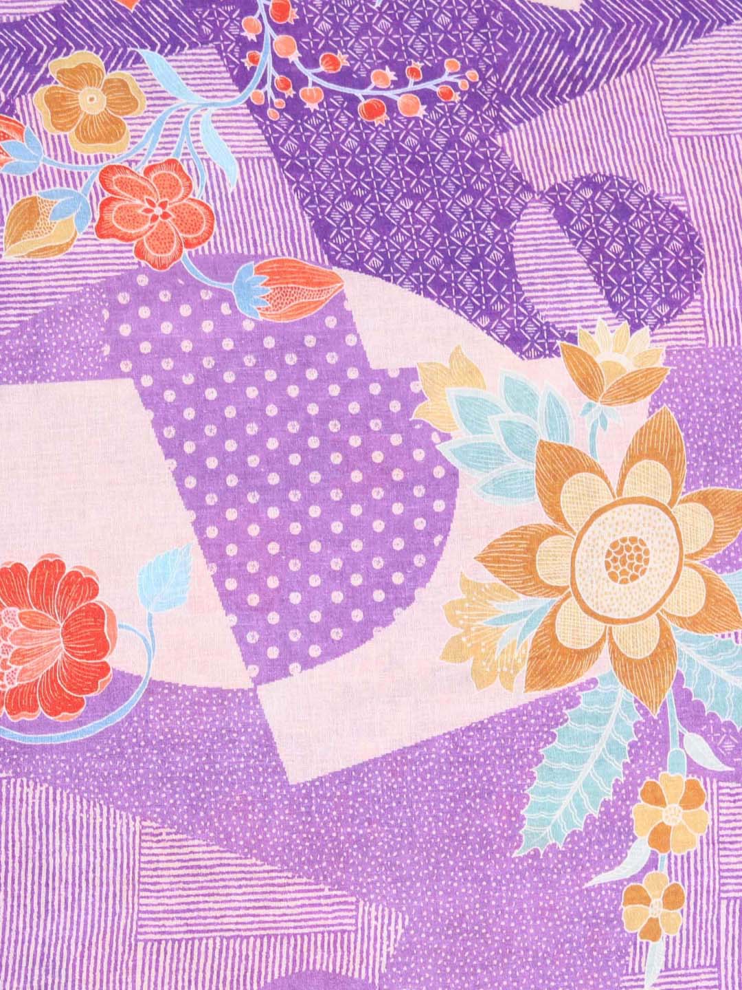Violet Abstract Printed Linen Cotton