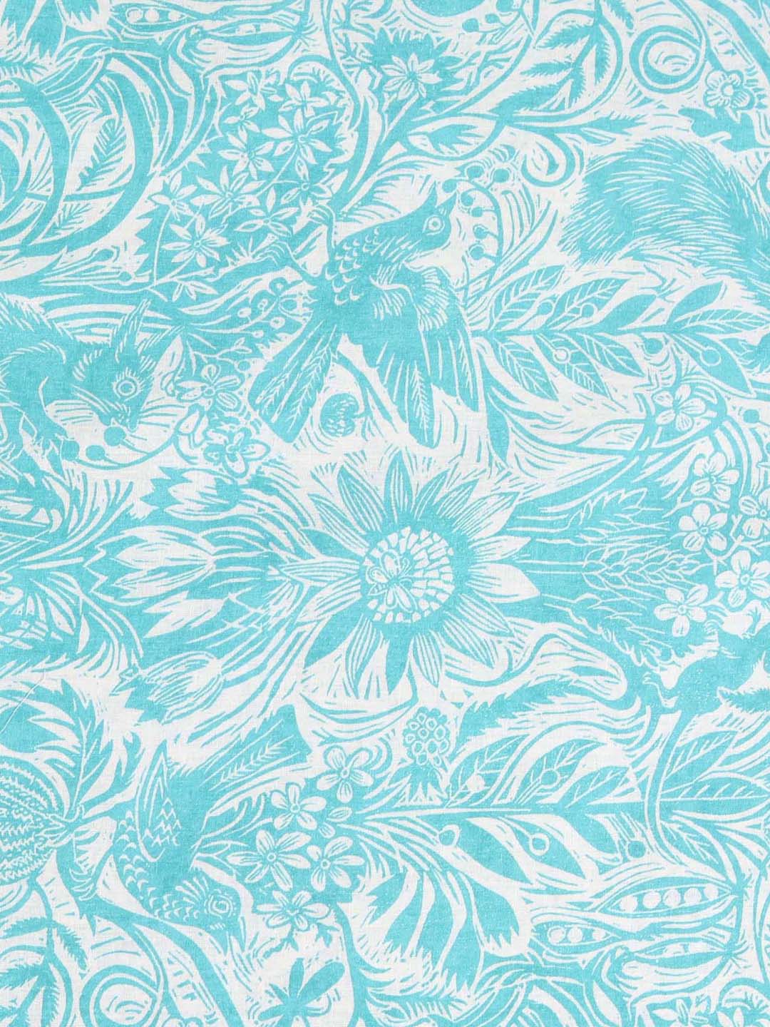 Ocean Blue & Cream Printed Linen Cotton