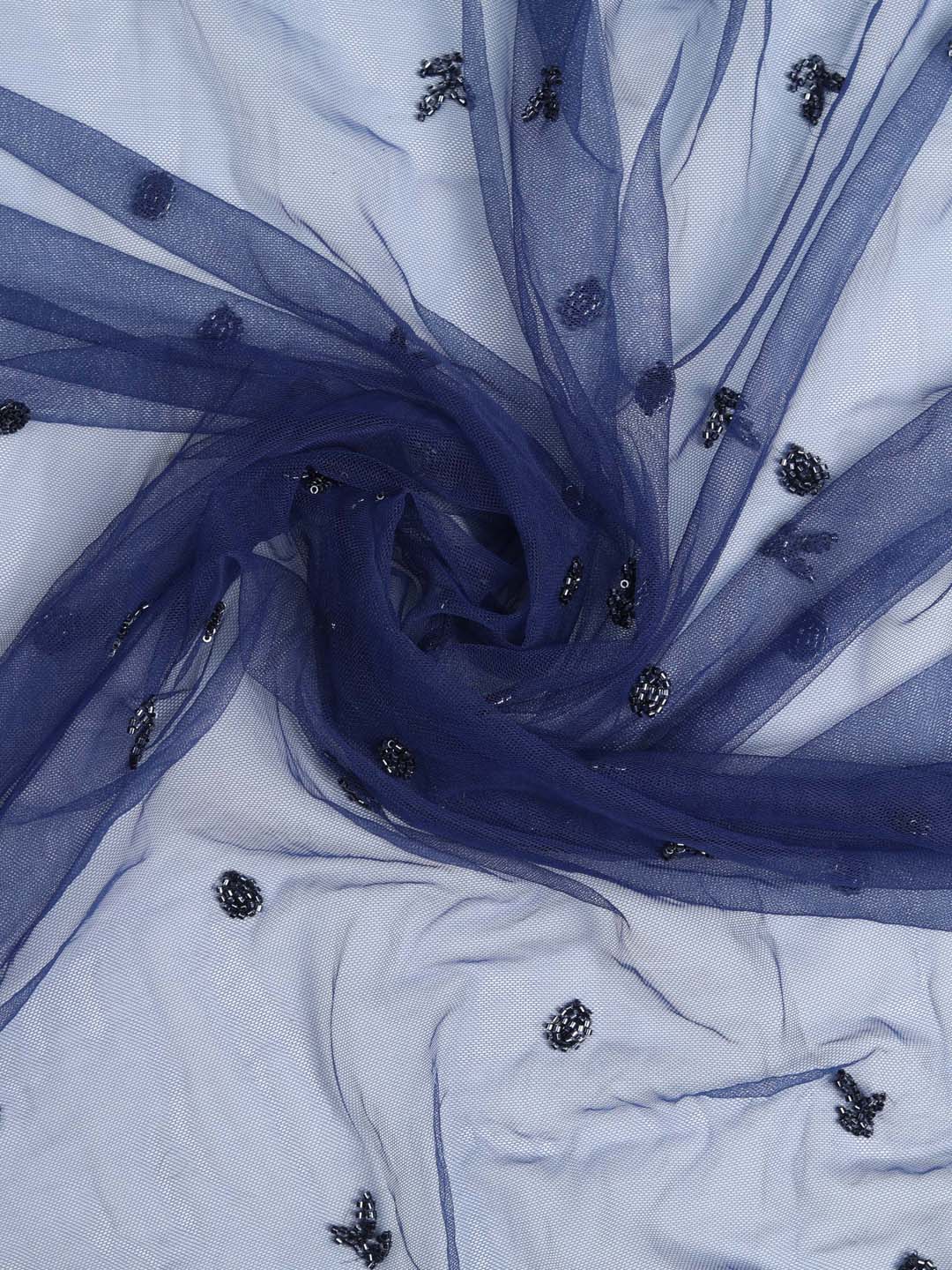 Navy Blue Embroidered Imported Net With Scalloped Border – Tirumala ...