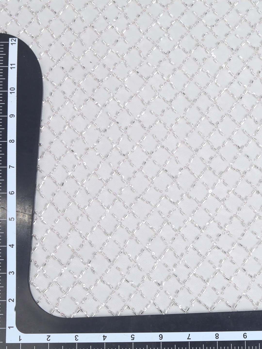 White Checks Embroidered Net