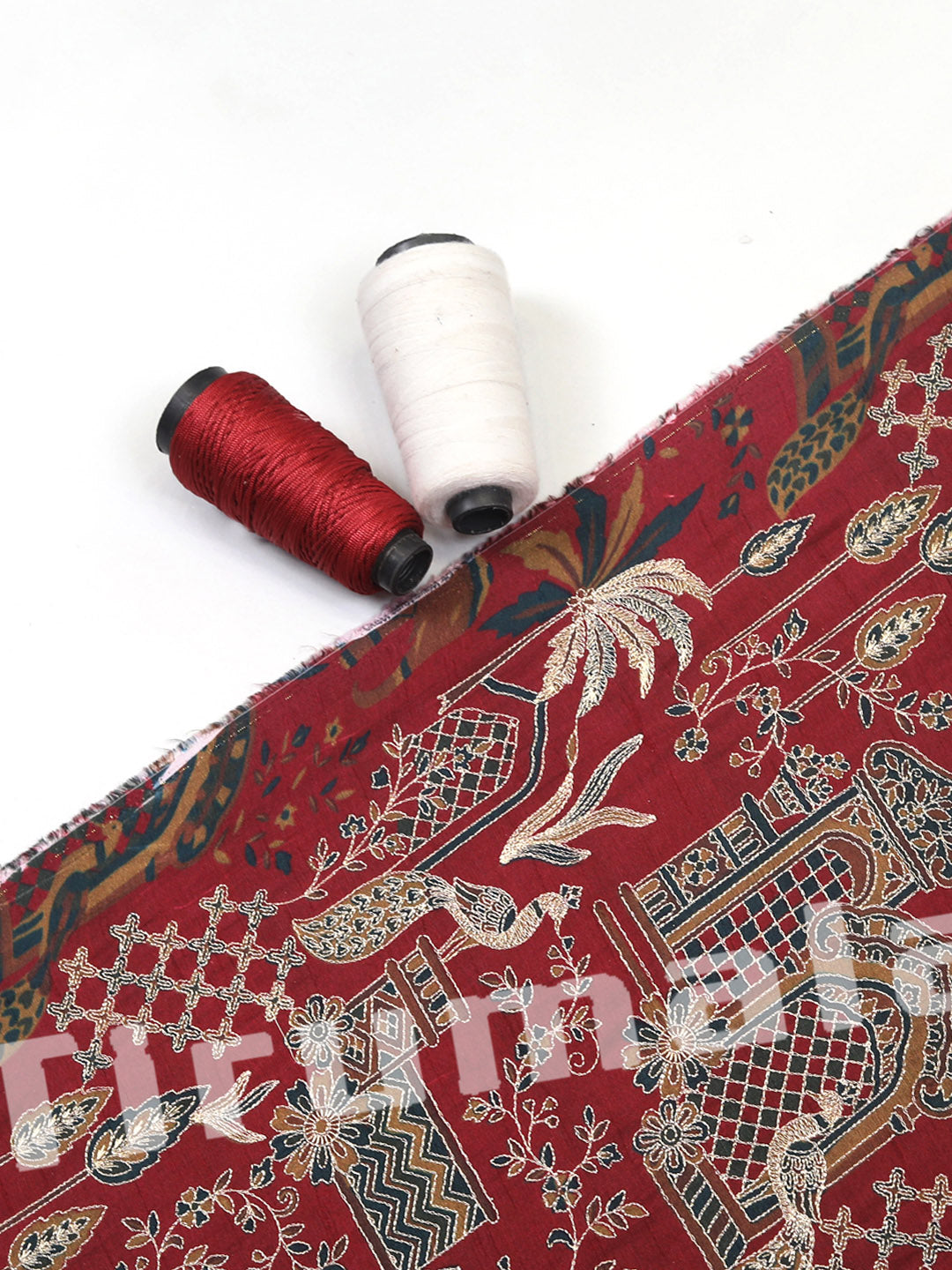 Red Dupion Silk With Jari Work