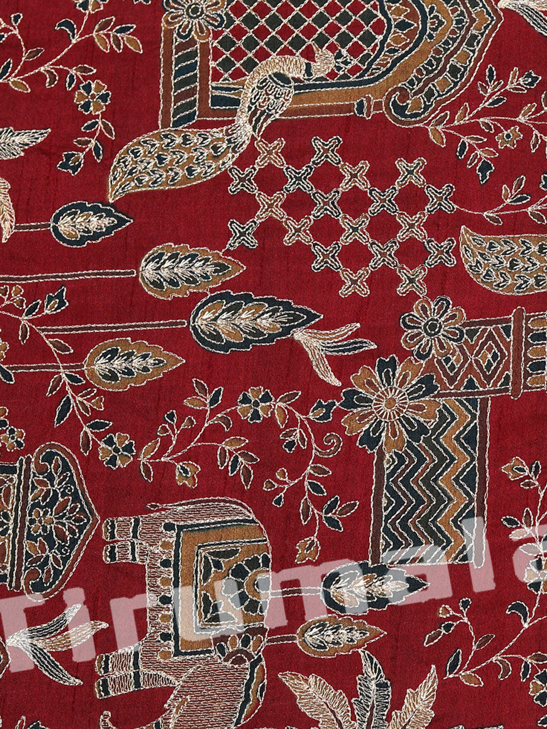 Red Dupion Silk With Jari Work