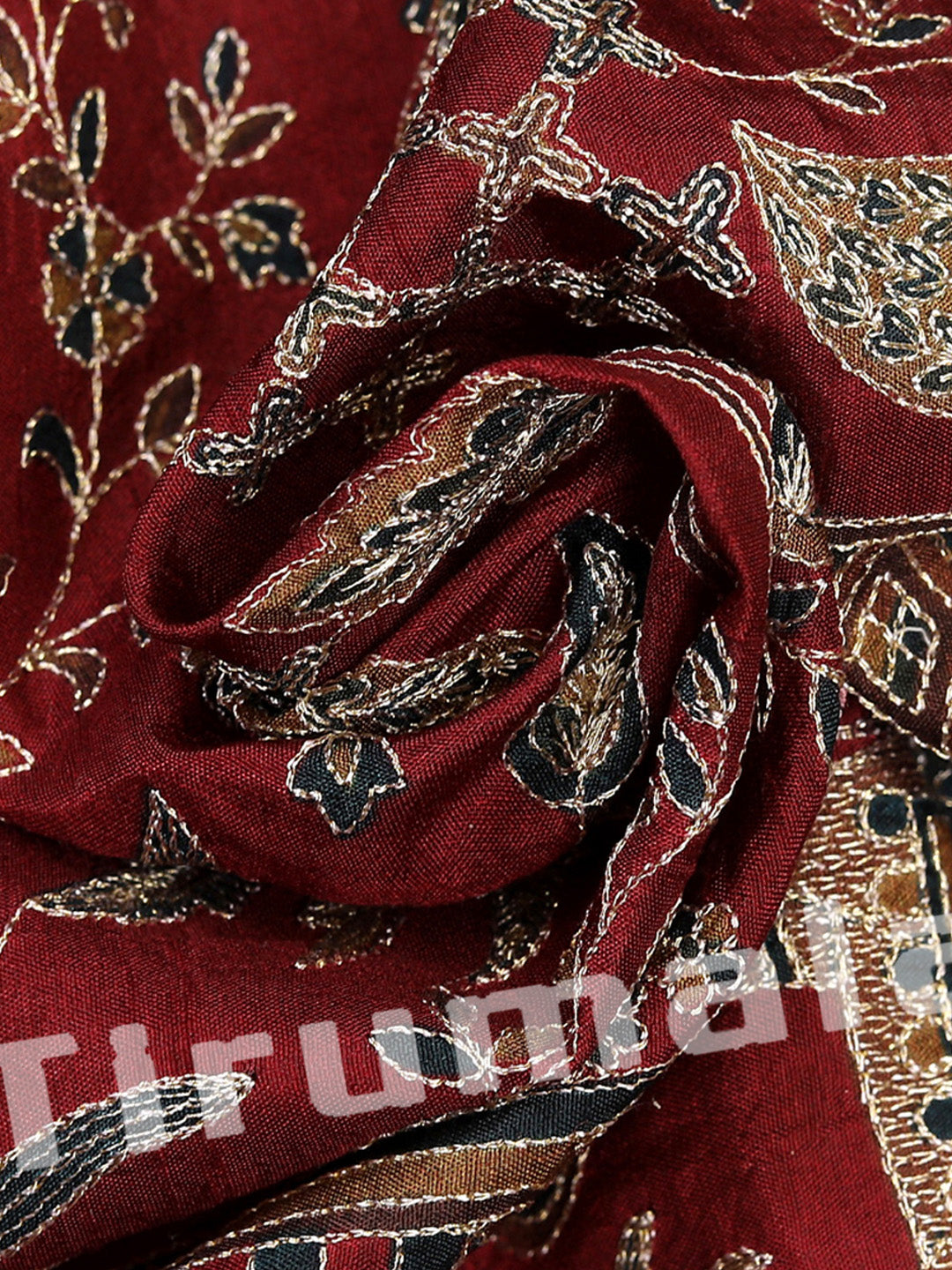 Red Dupion Silk With Jari Work