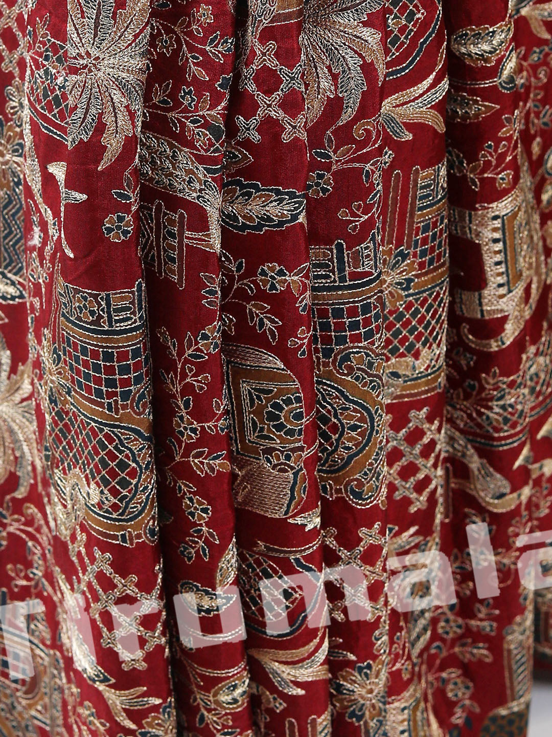 Red Dupion Silk With Jari Work