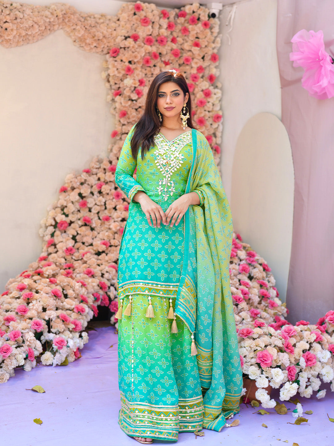 Ombre Green Embroidered Palazzo