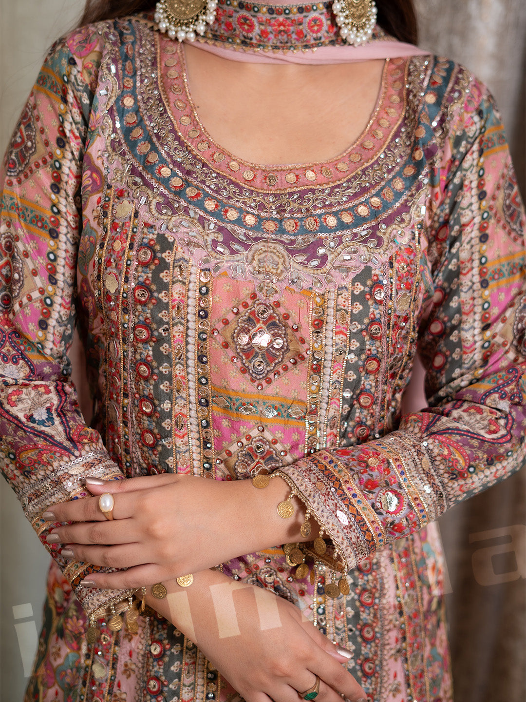 Baby Pink Printed Palazzo Kurta Set