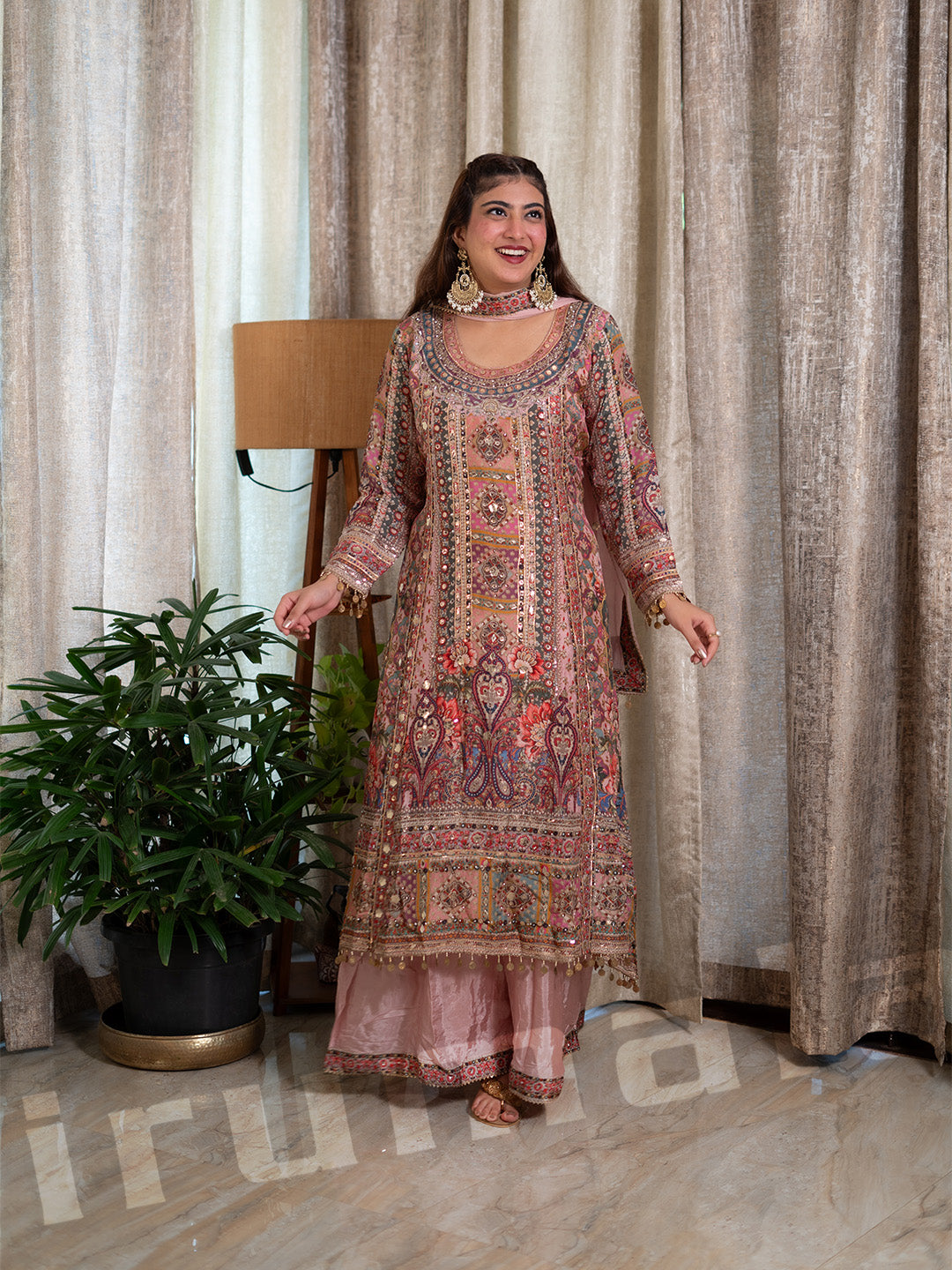 Baby Pink Printed Palazzo Kurta Set