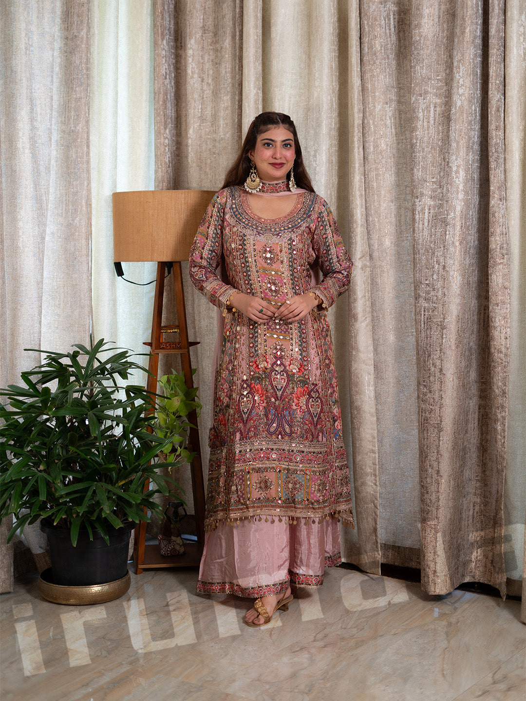 Baby Pink Printed Palazzo Kurta Set