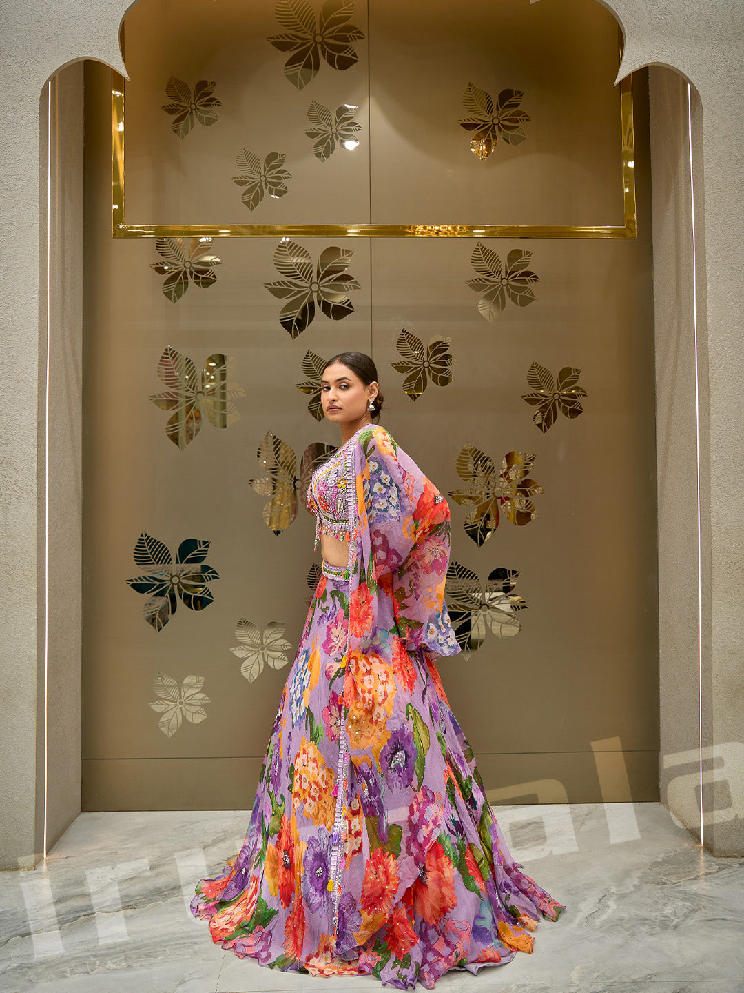 Floral Lavender Printed Crepe Lehenga