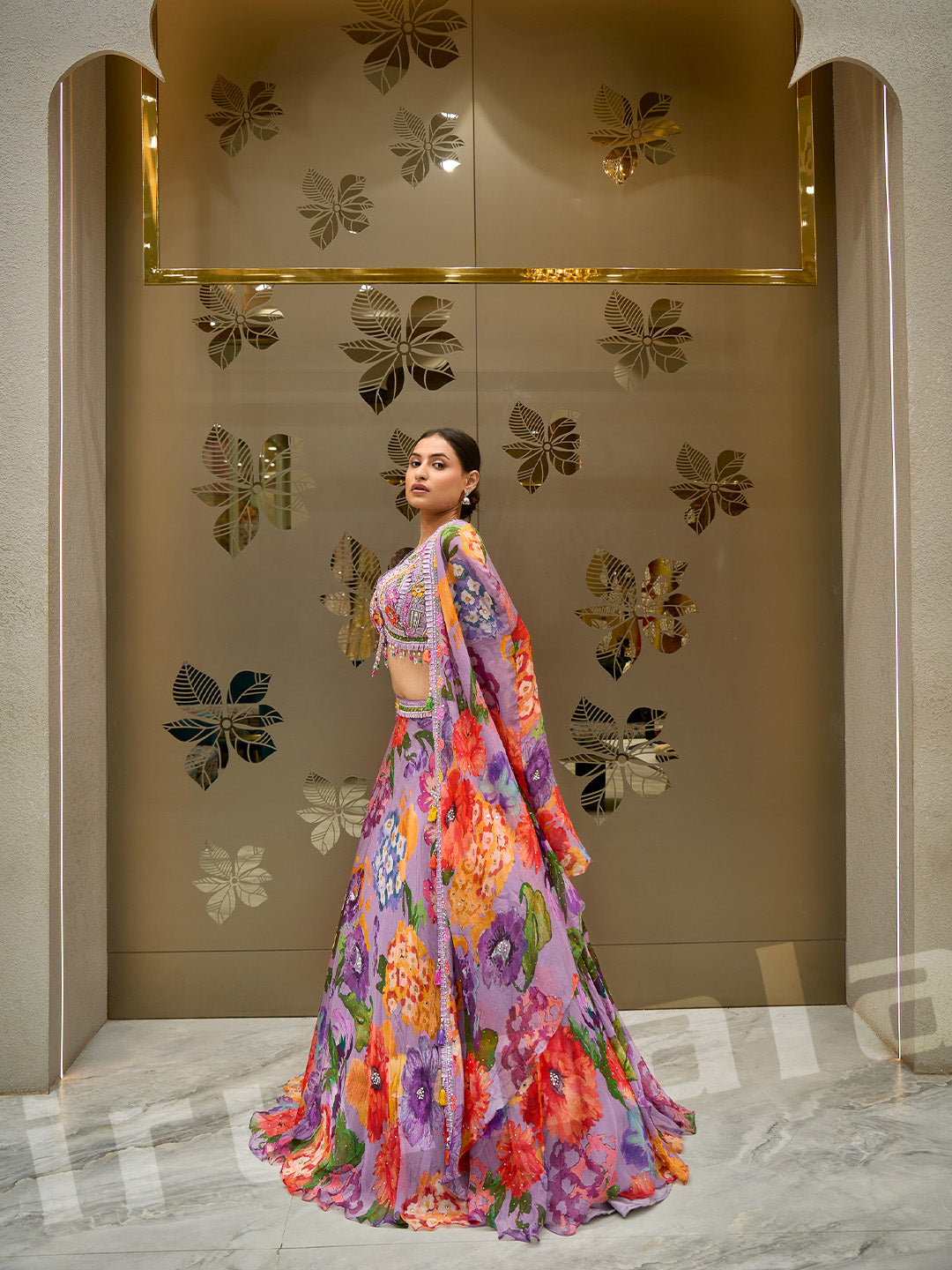 Floral Lavender Printed Crepe Lehenga