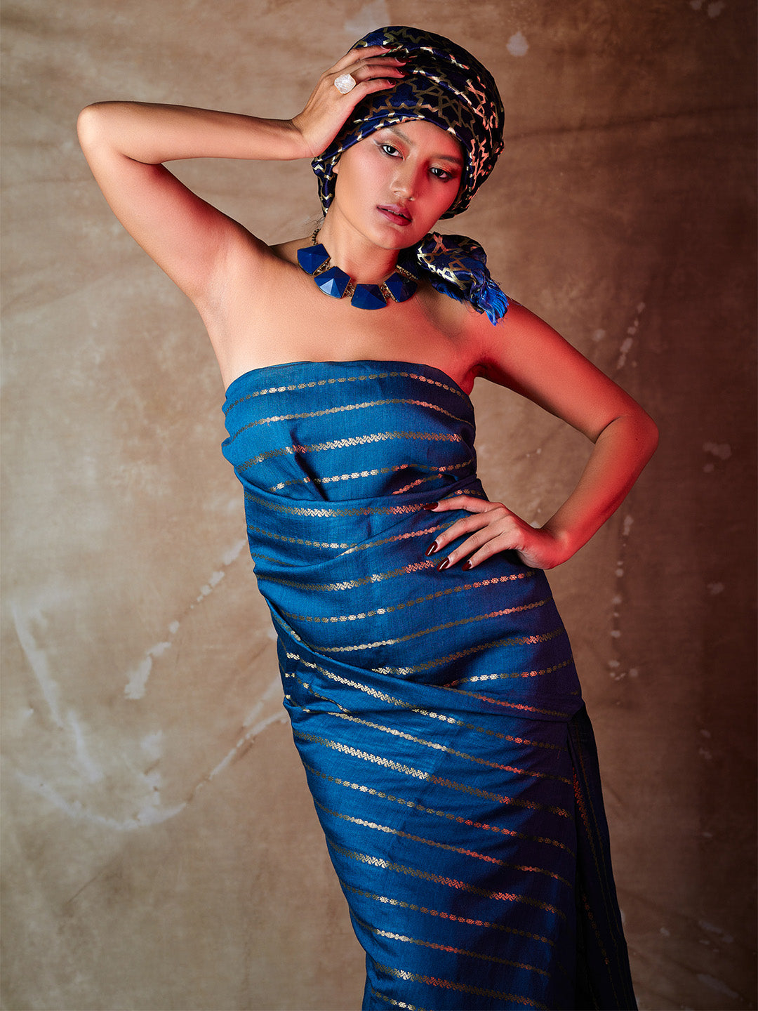 Blue Banarasi Silk With Zari & Digital Print