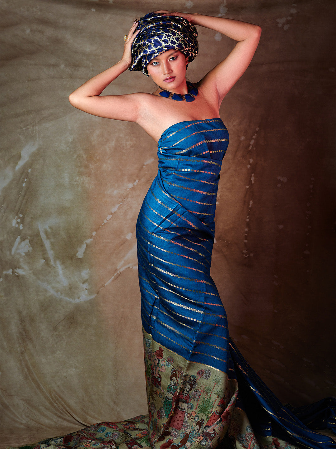 Blue Banarasi Silk With Zari & Digital Print