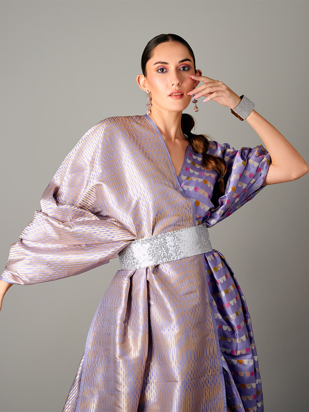 Lilac Banarasi Silk Zari Fabric