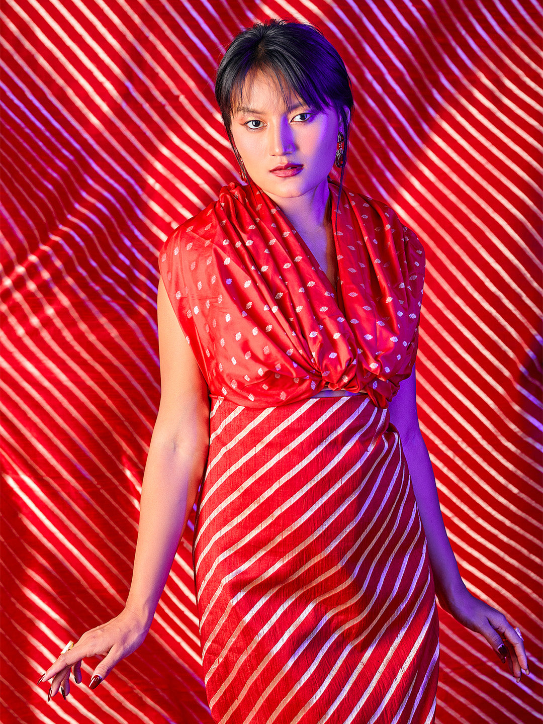 Red Lined Pure Banarasi Silk Fabric