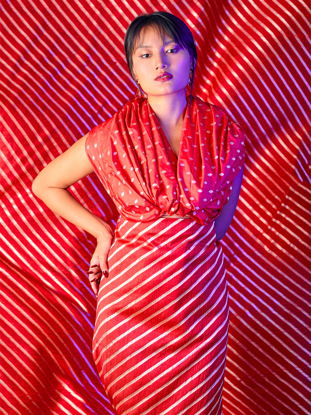 Red Lined Pure Banarasi Silk Fabric