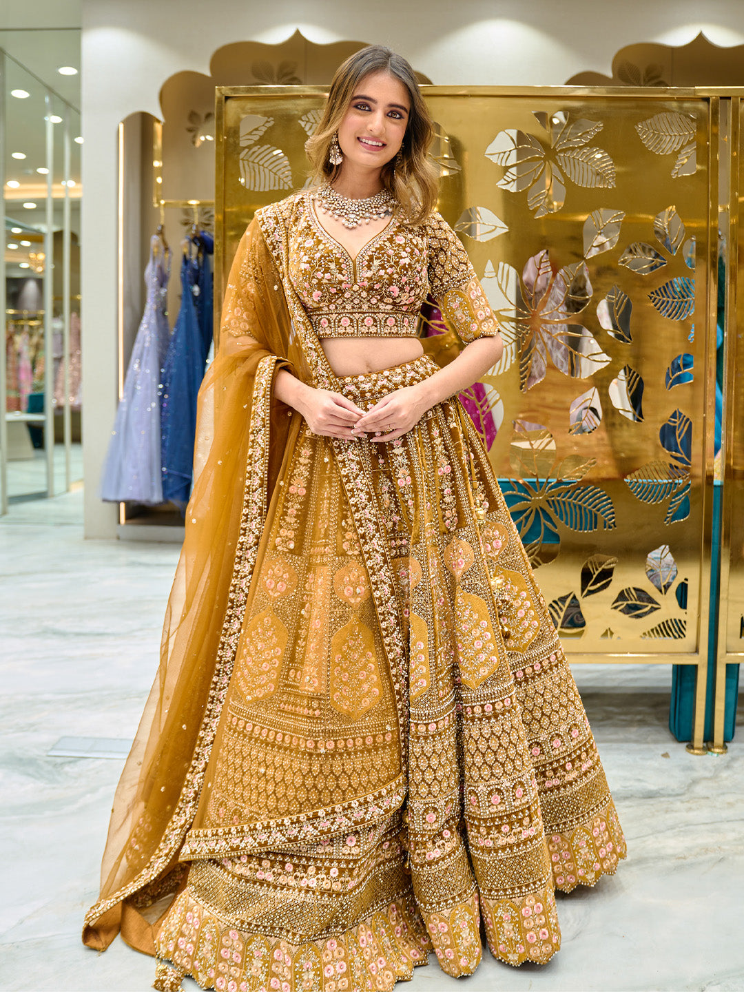 Buy Yellow Net Embroidered Gota And Mirror Work & Bridal Lehenga Set For  Women by Priyaa Online at Aza Fashions.