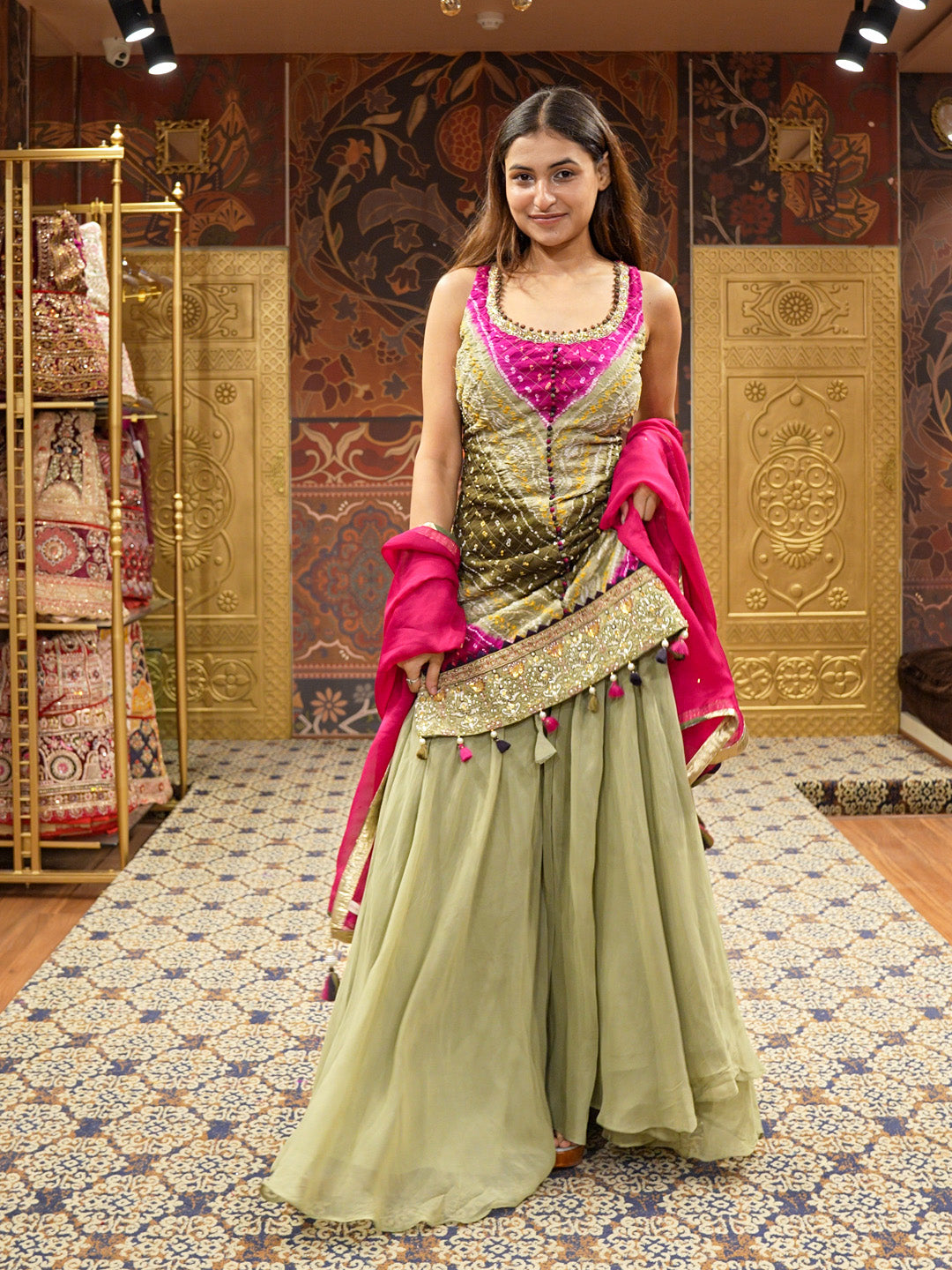 Kurta Crushed Bandini Gharara Set