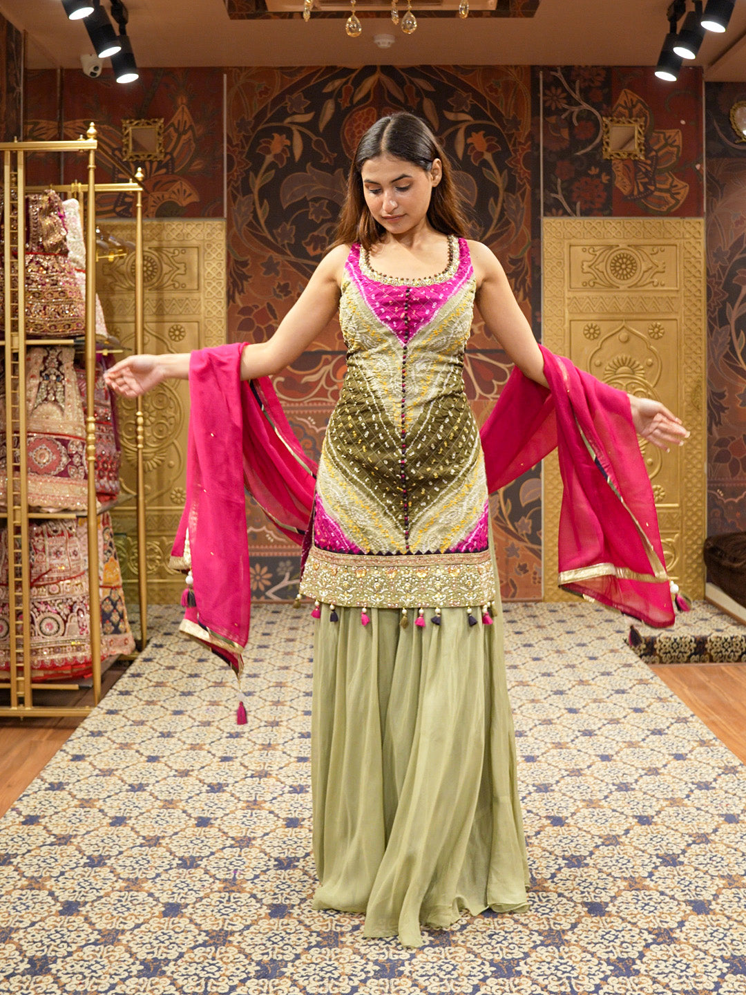 Kurta Crushed Bandini Gharara Set