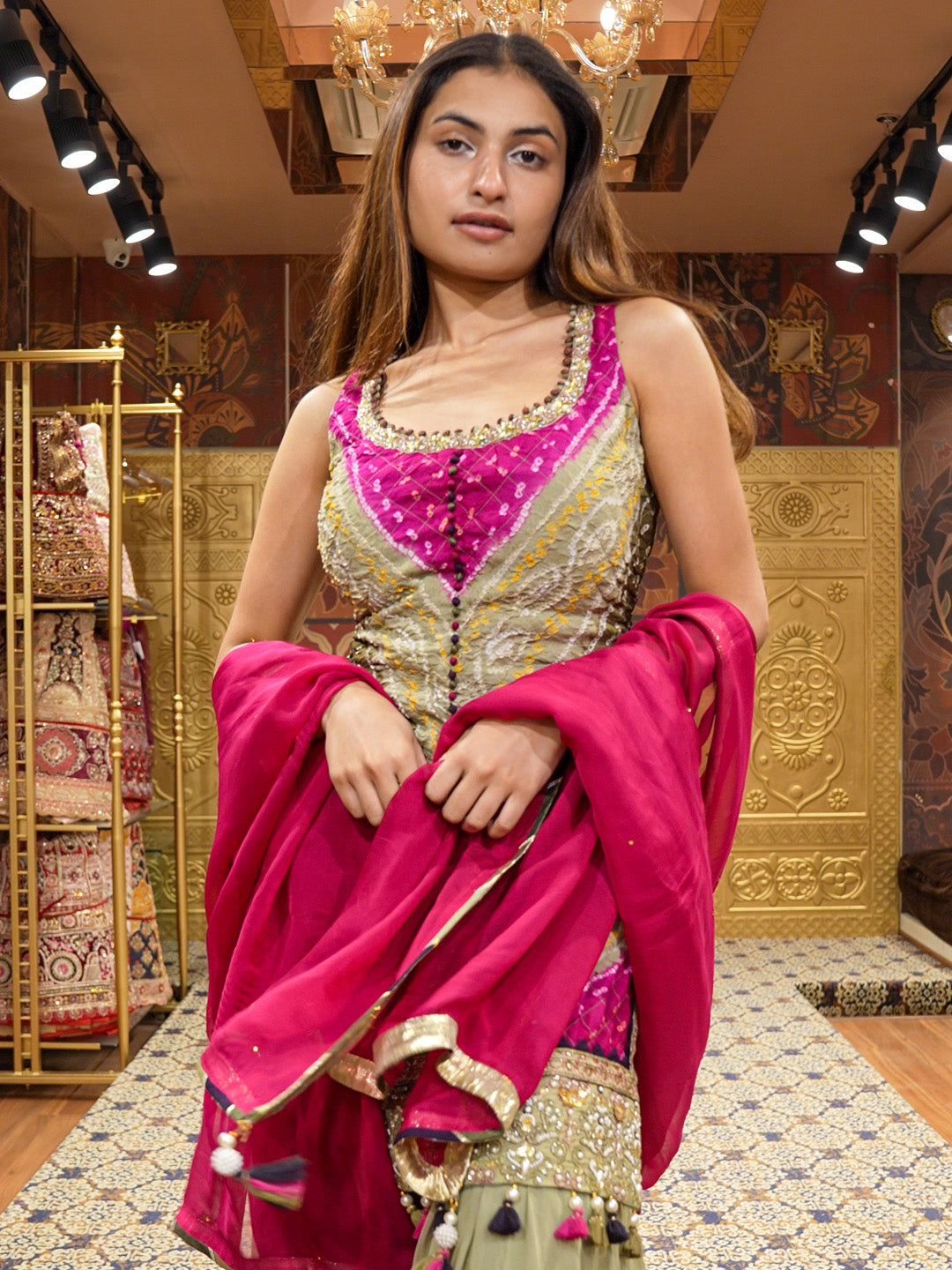 Kurta Crushed Bandini Gharara Set