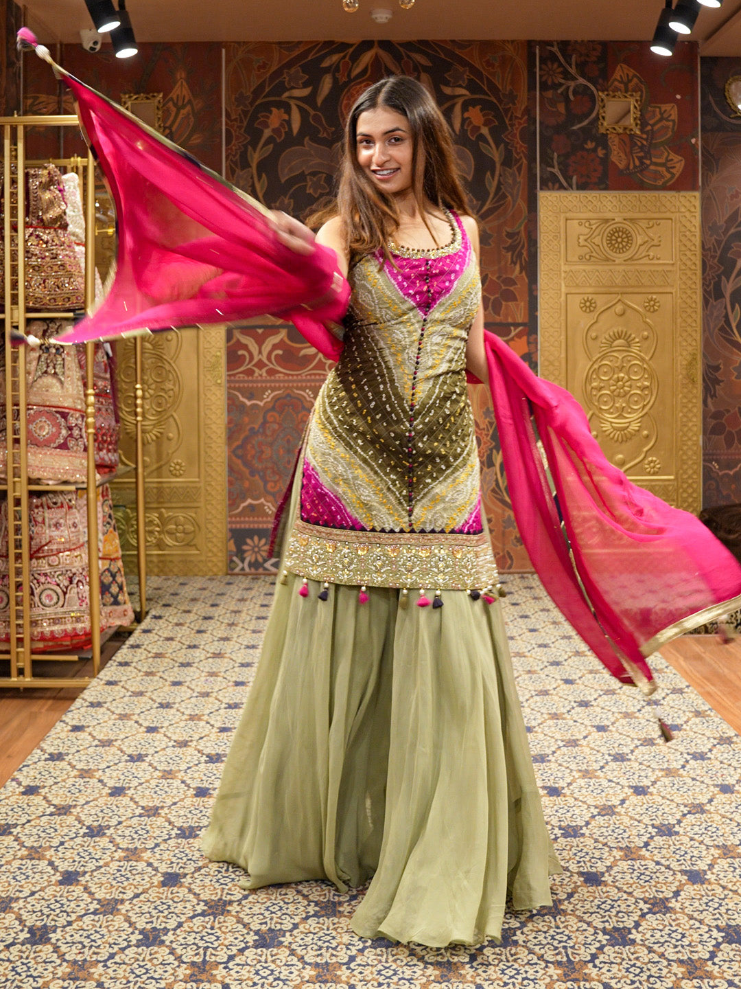 Kurta Crushed Bandini Gharara Set